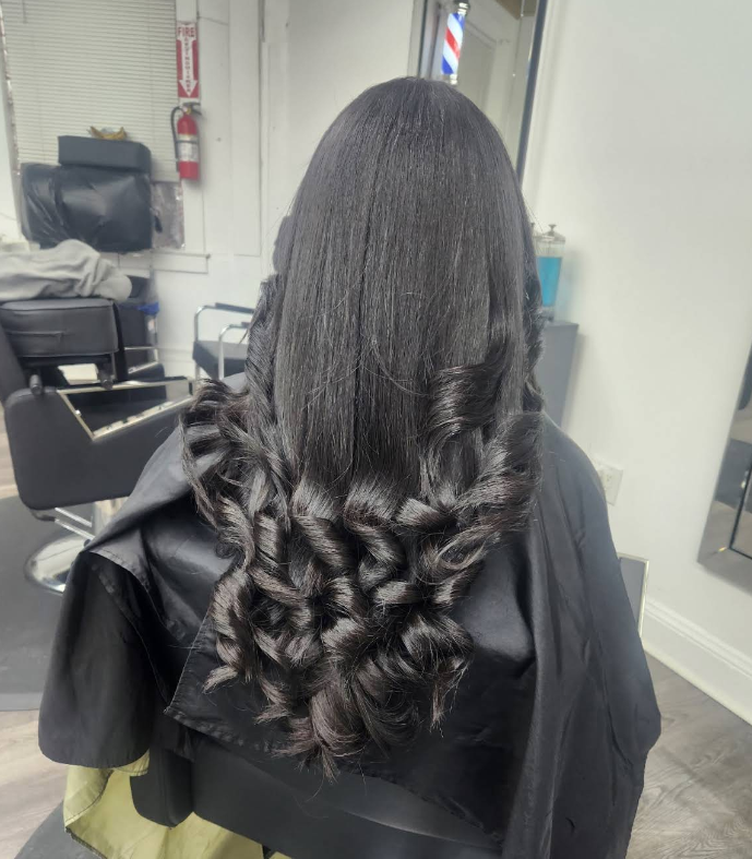 Hair salon station at Hair Design inside 5 Star Barbershop Norwalk CT